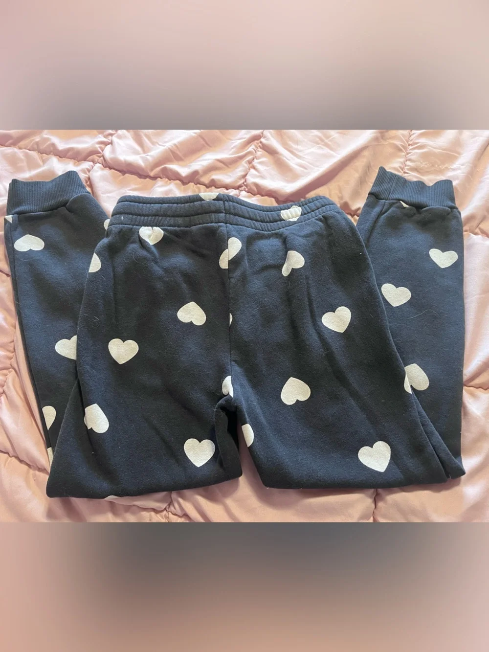 H&M Black Sweatpants & Top Set with White Heart Print